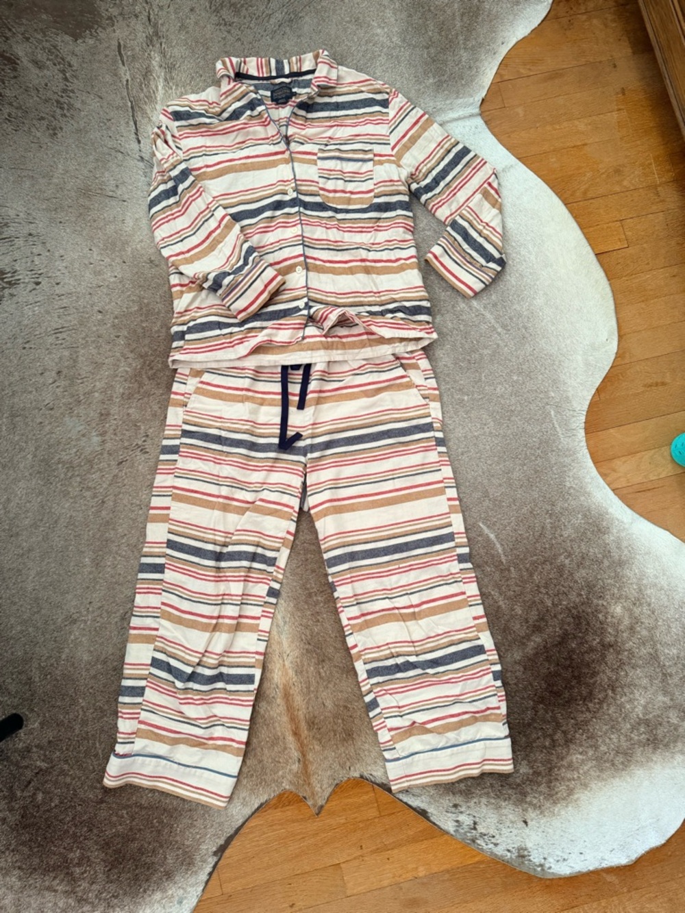 Pendleton Striped Pajama set in Navy, Red, Tan & Cream - Picture 3 of 5